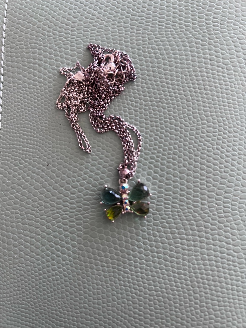 Avon Butterfly Green Crystal Pendant Necklace. Dbl strand. NIB. Pretty!!! - Picture 3 of 8